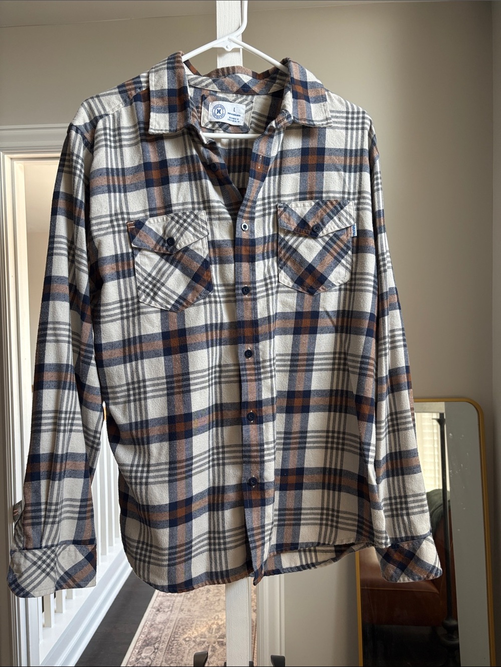 Men’s Hurley Plaid Flannel Shirt in Navy, Cream & Brown